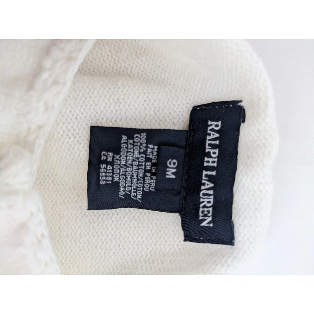 Ralph Lauren Shrug Cardigan Baby Girl 9M White 100% Cotton Crop Bolero Sweater